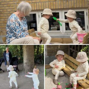 Se de søde fotos: Morten og Frederiks tvillinger hygger med bedstemor i sommervarmen